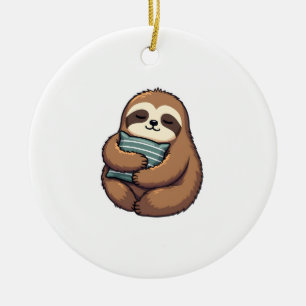 Vintage Sleepy Sloth Cozy Pillow Illustration 2 Ceramic Tree Decoration