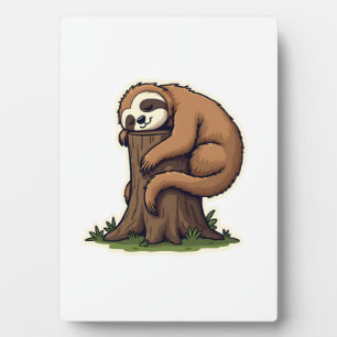 Vintage Sleepy Sloth Forest Log Cute Animal Art 2 Plaque