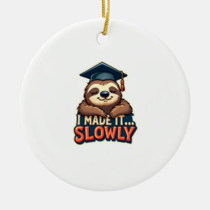 Vintage Sleepy Sloth Graduation Cute Animal Design Ceramic Tree Decoration