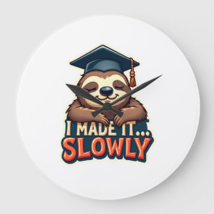 Vintage Sleepy Sloth Graduation Cute Animal Design Large Clock