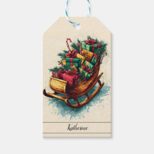 Vintage Sleigh Filled with Christmas Presents Gift Tags