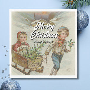 Vintage Sleigh Ride Christmas Tree Napkins