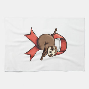 Vintage Sloth Awareness Ribbon Support Vector Art  Tea Towel