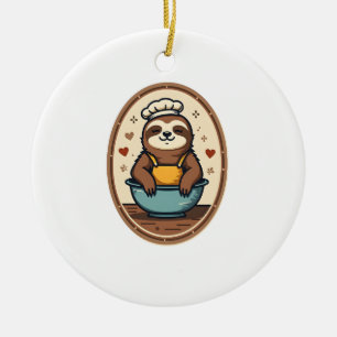 Vintage Sloth Baker Cute Retro Baking Art 2 Ceramic Tree Decoration
