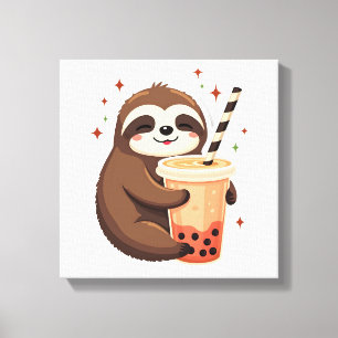 Vintage Sloth Boba Cute Retro Tea Lover 2 Canvas Print