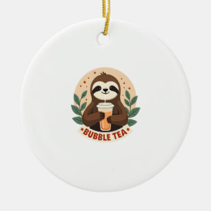 Vintage Sloth Bubble Tea Cute Retro Animal Art 2 Ceramic Tree Decoration
