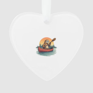 Vintage Sloth Canoe Sunset Retro Wildlife Art 2 Ornament