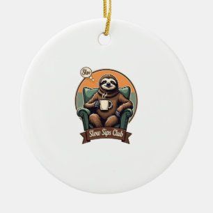 Vintage Sloth Coffee Shirt Calm Morning Humor 2 Ceramic Tree Decoration