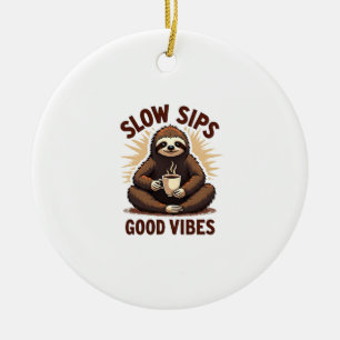 Vintage Sloth Coffee Shirt Cute Slow Morning Humor Ceramic Tree Decoration