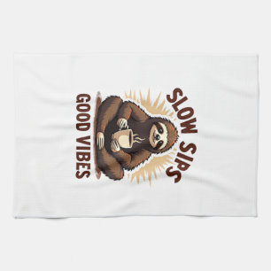 Vintage Sloth Coffee Shirt Cute Slow Morning Humor Tea Towel