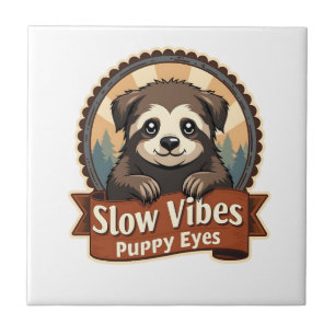 Vintage Sloth Dog Shirt Slow Vibes Puppy Eyes 2 Tile