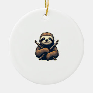 Vintage Sloth Emblem Engraving Shirt Ceramic Tree Decoration