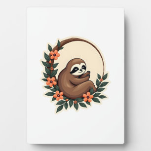Vintage Sloth Floral Botanical Retro Animal Art 2 Plaque