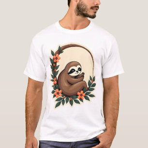 Vintage Sloth Floral Botanical Retro Animal Art 2 T-Shirt