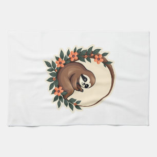 Vintage Sloth Floral Botanical Retro Animal Art 2 Tea Towel