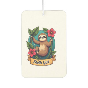 Vintage Sloth Flower Girl Cute Tropical Retro Shir Car Air Freshener