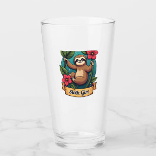 Vintage Sloth Flower Girl Cute Tropical Retro Shir Glass