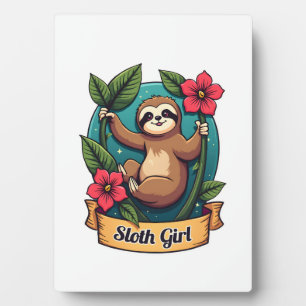 Vintage Sloth Flower Girl Cute Tropical Retro Shir Plaque