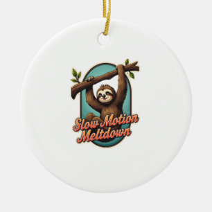 Vintage Sloth Funny Shirt Slow Meltdown Design Ceramic Tree Decoration
