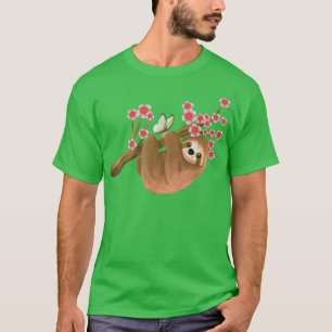 Vintage Sloth Gift Japanese Cherry Blossom Flower  T-Shirt