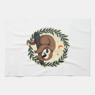 Vintage Sloth Heart Botanical Woodland Design 2 Tea Towel