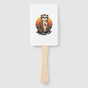 Vintage Sloth Heart Cute Retro Animal Illustration Hand Fan