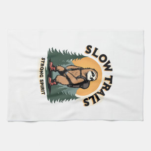 Vintage Sloth Hiking Adventure Quote Design 2 Tea Towel