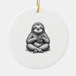 Vintage Sloth Knitting Engraving Shirt Design_1 Ceramic Tree Decoration
