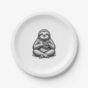 Vintage Sloth Knitting Engraving Shirt Design_1 Paper Plate