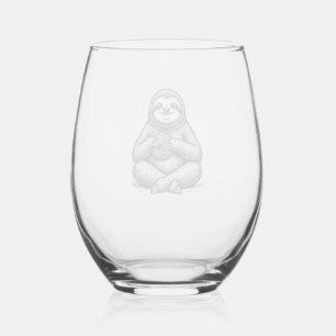 Vintage Sloth Knitting Engraving Shirt Design_1 Stemless Wine Glass