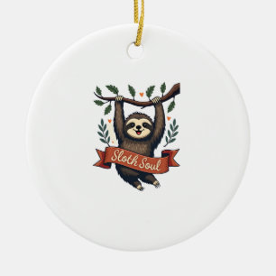Vintage Sloth Lover Retro Cute Hanging Sloth Shirt Ceramic Tree Decoration