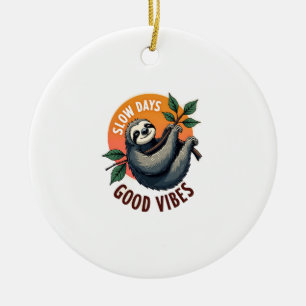 Vintage Sloth Quote Take Life Slow Retro Art 2 Ceramic Tree Decoration