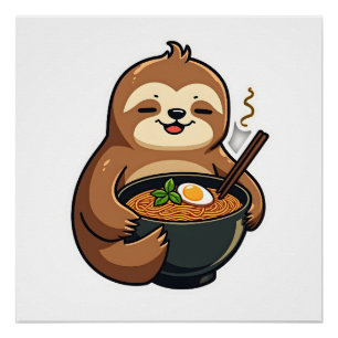 Vintage Sloth Ramen Noodle Lover Art 2 Poster