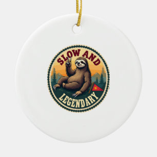 Vintage Sloth Shirt Funny Retro Slow and Legendary Ceramic Tree Decoration