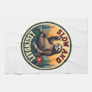 Vintage Sloth Shirt Funny Retro Slow and Legendary Tea Towel