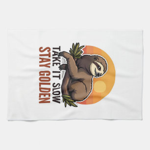 Vintage Sloth Shirt Slow Days Strong Vibes 2 Tea Towel