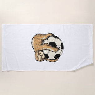 Vintage Sloth Soccer Ball Cute Animal Shirt Design Beach Towel