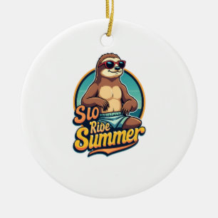 Vintage Sloth Summer Retro Beach Vibes Design 2 Ceramic Tree Decoration