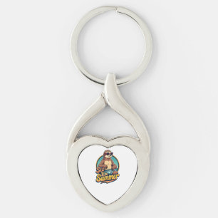 Vintage Sloth Summer Retro Beach Vibes Design 2 Key Ring