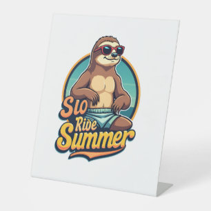 Vintage Sloth Summer Retro Beach Vibes Design 2 Pedestal Sign