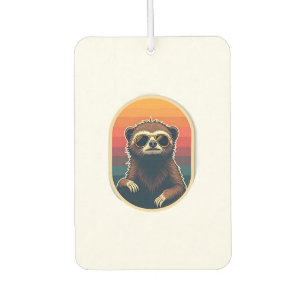 Vintage Sloth Sunglasses Retro Sunset Vector Art 2 Car Air Freshener