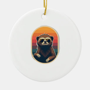 Vintage Sloth Sunglasses Retro Sunset Vector Art 2 Ceramic Tree Decoration