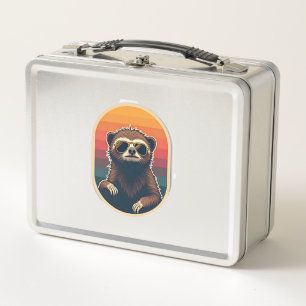 Vintage Sloth Sunglasses Retro Sunset Vector Art 2 Metal Lunch Box