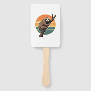 Vintage Sloth Sunset Vector Retro Hanging Art 2 Hand Fan