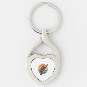 Vintage Sloth Sunset Vector Retro Hanging Art 2 Key Ring