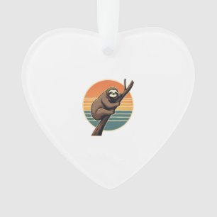 Vintage Sloth Sunset Vector Retro Hanging Art 2 Ornament