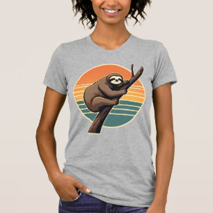 Vintage Sloth Sunset Vector Retro Hanging Art 2 T-Shirt