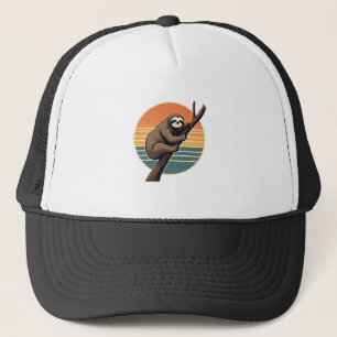 Vintage Sloth Sunset Vector Retro Hanging Art 2 Trucker Hat