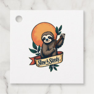 Vintage Sloth T-Shirt Slow and Steady Humor Design Favour Tags