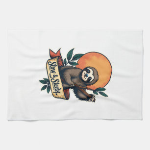 Vintage Sloth T-Shirt Slow and Steady Humor Design Tea Towel
